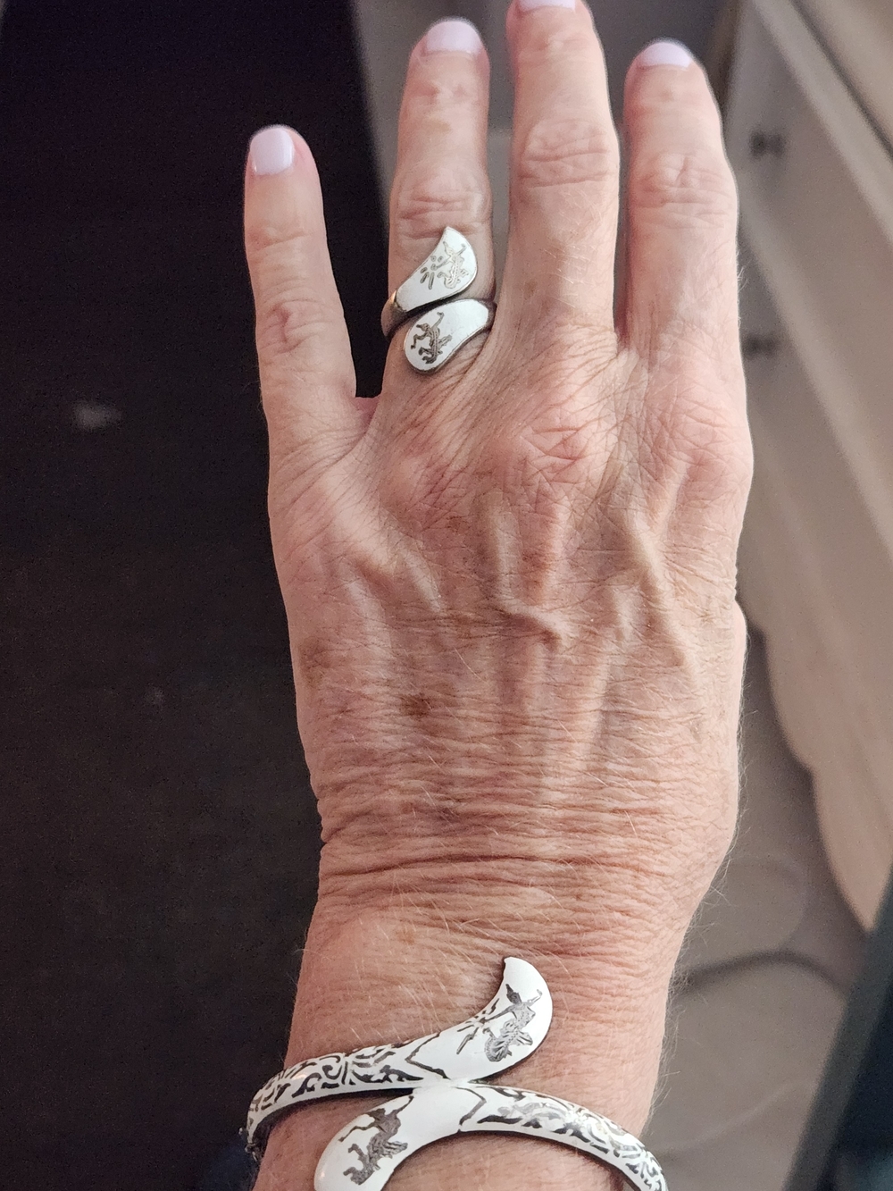 Vintage Siam 925 Silver Enamel Ring and Bracelet Set